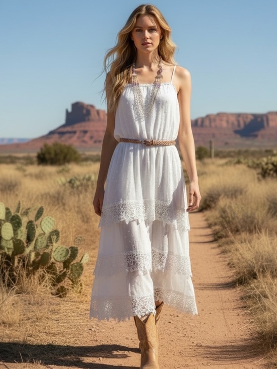 POL Dresses & Skirts - 🌸POL L White Lace-Tiered Spaghetti Strap Dress P002
